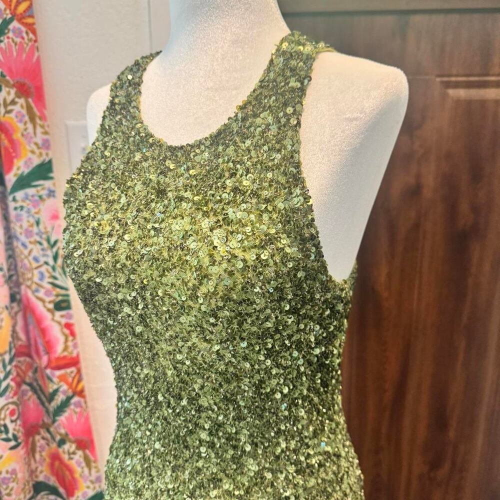 Vintage  Made in Paris Green Beaded Dress SNAKK